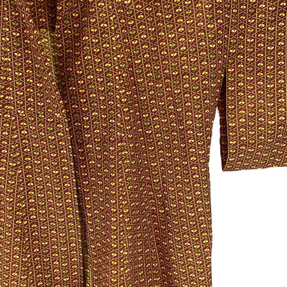Vintage 80s 90s Brown Orange Geometric Leaf Komon Showa Kimono 16 L