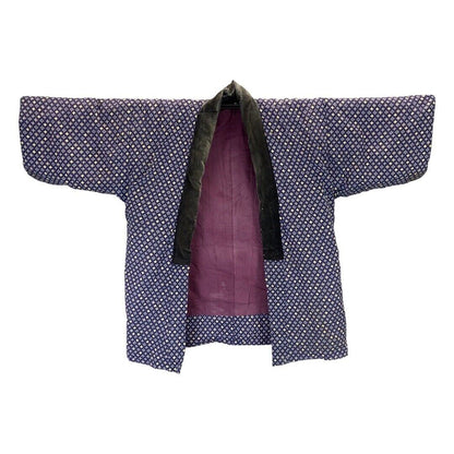 Vintage 80s 90s Navy Blue Geometric Polka Dot Haori Showa Kimono Coat 18 XL