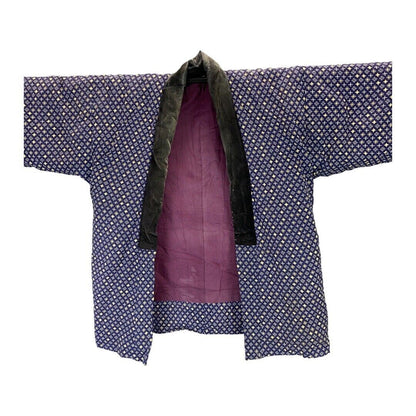 Vintage 80s 90s Navy Blue Geometric Polka Dot Haori Showa Kimono Coat 18 XL