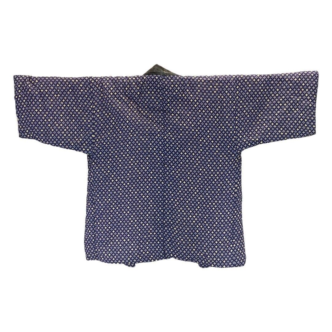 Vintage 80s 90s Navy Blue Geometric Polka Dot Haori Showa Kimono Coat 18 XL
