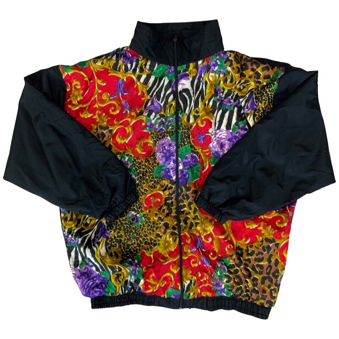 Vintage 80s 90s Black Pentathlon Graphic Patterned Shell Bomber Jacket XL