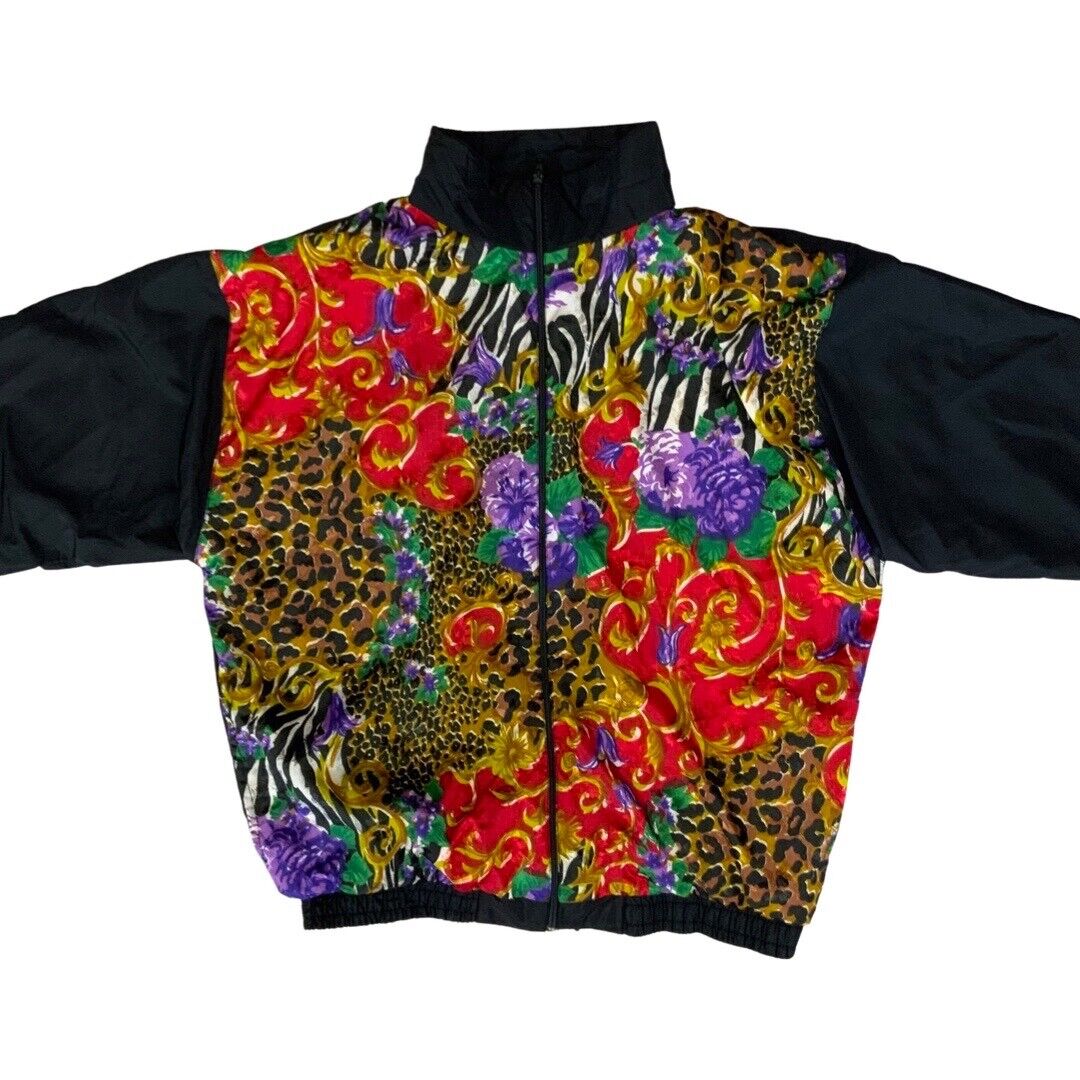 Vintage 80s 90s Black Pentathlon Graphic Patterned Shell Bomber Jacket XL