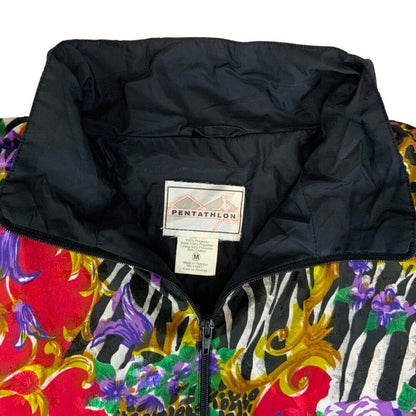 Vintage 80s 90s Black Pentathlon Graphic Patterned Shell Bomber Jacket XL