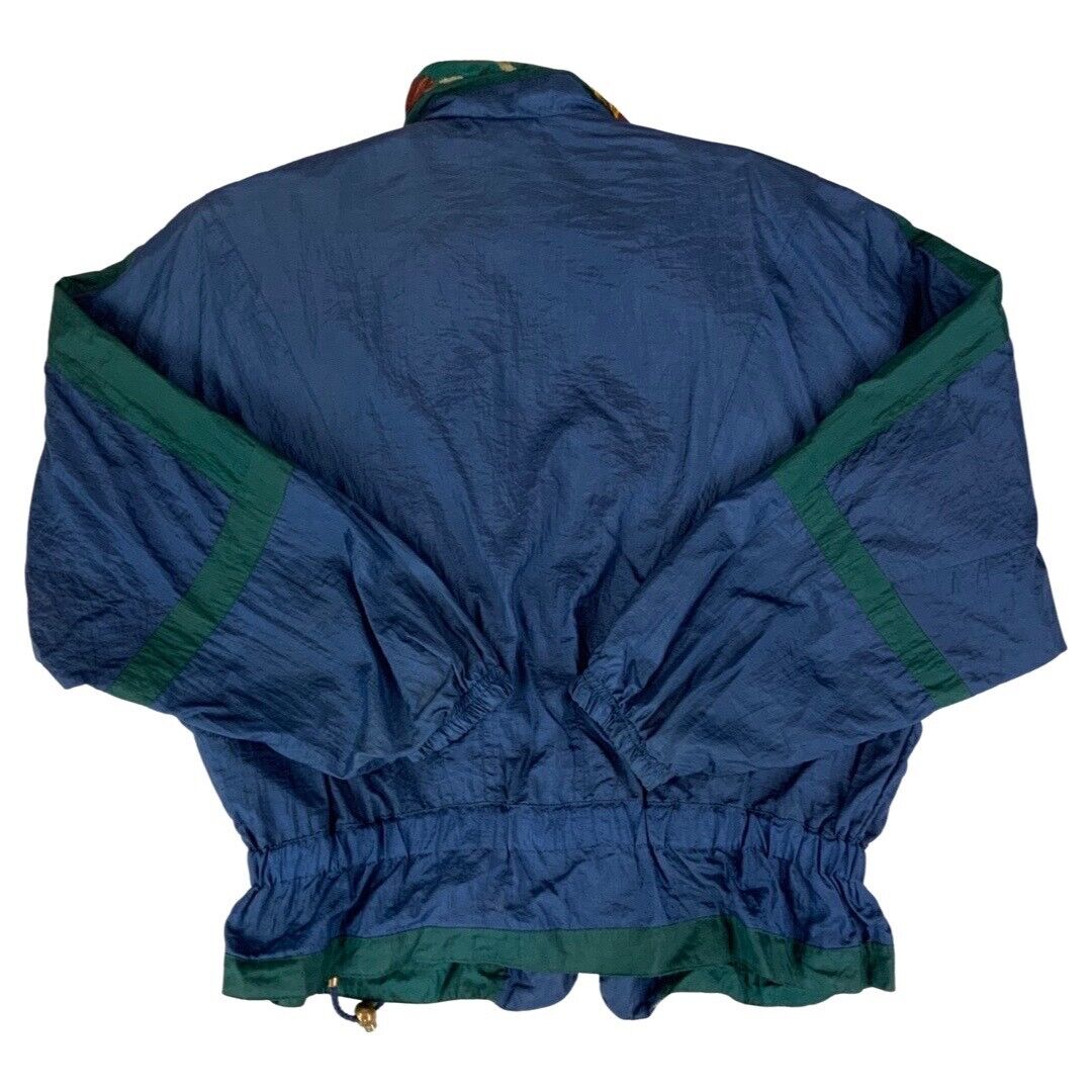 VTG 80s90s Navy Green River Edge Graphic Baroque Print Shell Bomber Jacket XXL