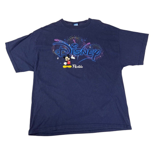 Vintage 90s Navy Disney World Florida Mickey Mouse Graphic T-Shirt XL