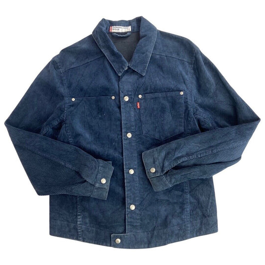 2000s LEVIS RED TAB ENGINEERED NAVY BLUE CORDUROY CORD TRUCKER JACKET 36” SMALL