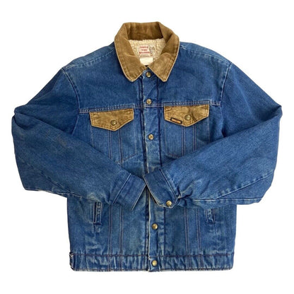 VTG 70s DENIM KEY SADDLE KING WESTERN SHERPA LINED TRUCKER RODEO JACKET 38” S