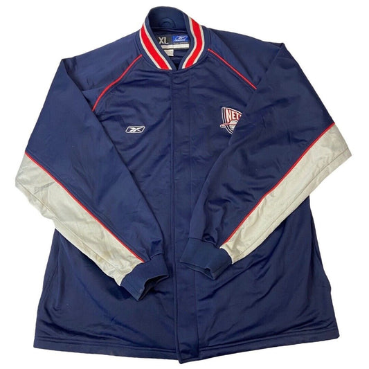 00s Blue, Red & Silver Reebok New Jersey Nets NBA Zip-Up Track Jacket XXL