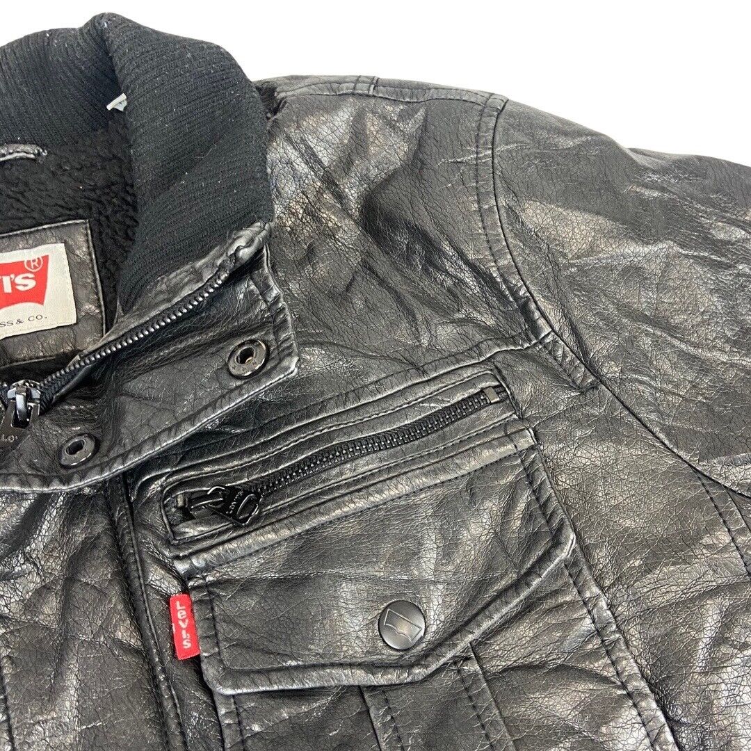 LEVIS RED TAB SOFT LEATHER 5 POCKET CHORE JACKET SHERPA LINED MOD VESPA GS 40” M