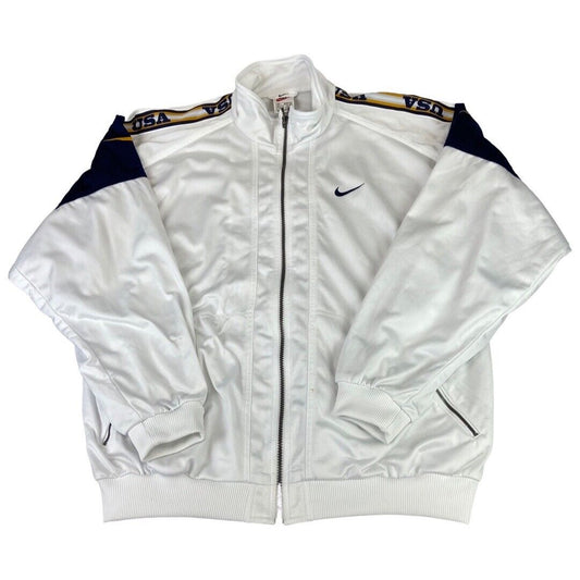 Vintage 1990s White, Navy & Yellow Nike Zip-Up Track Training Jacket XL
