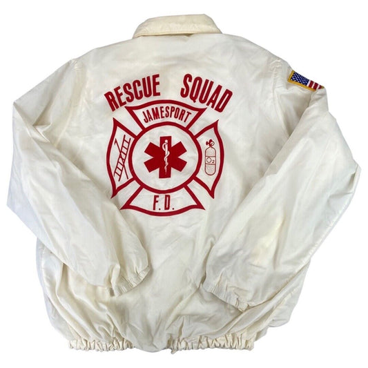 VTG 70s USA JAMESPORT NY FIRE DEPT RESCUE SQUAD SILKY BOMBER JACKET 40” M