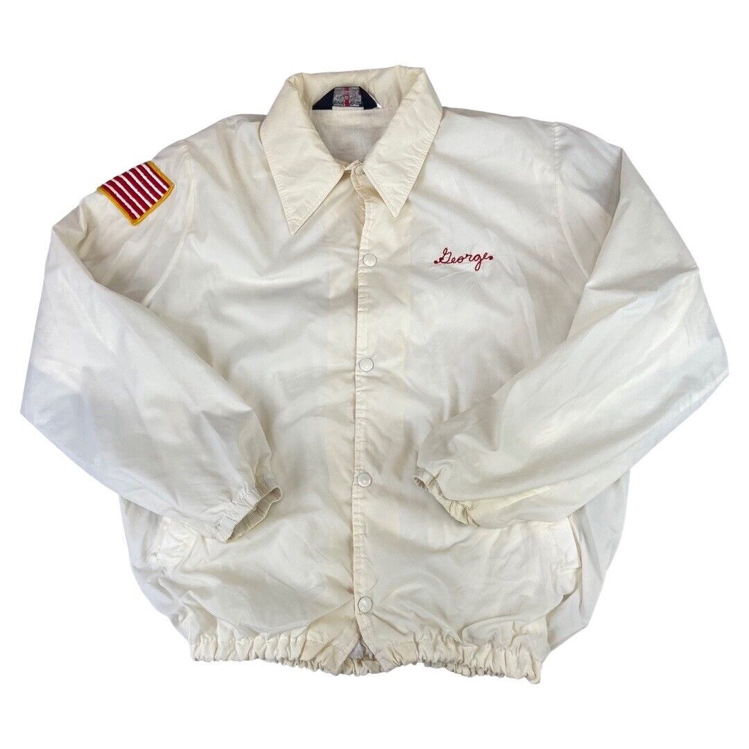 VTG 70s USA JAMESPORT NY FIRE DEPT RESCUE SQUAD SILKY BOMBER JACKET 40” M