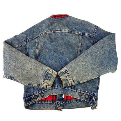 VTG 80s USA LEVIS RED TAB PLAID FLANNEL LINED TYPE 3 DENIM TRUCKER JACKET 38” S