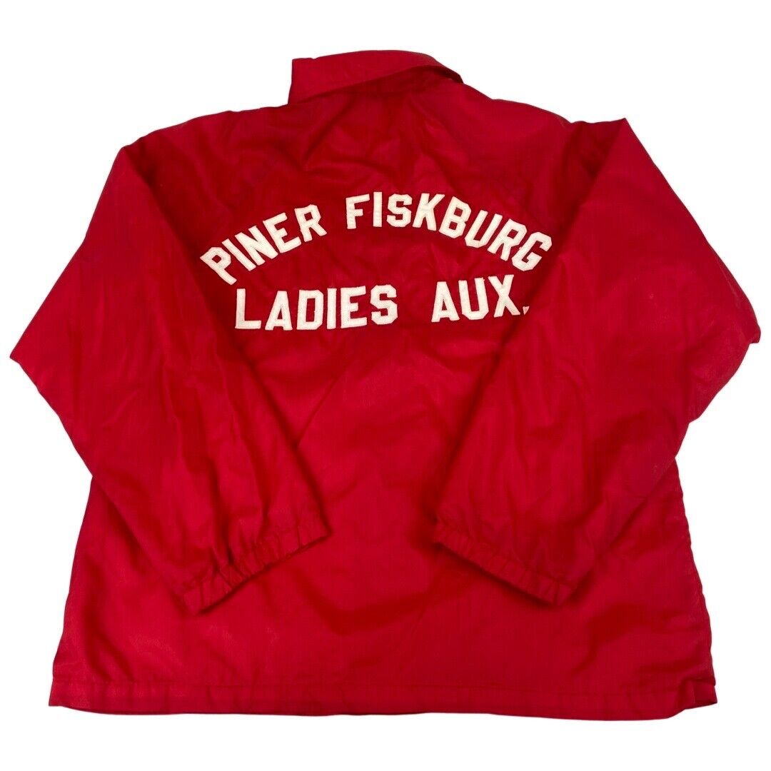 VTG USA PINER FISKBURG LADIES AUX FIRE DEPT NYLON WINDBREAKER LINED JACKET 38” S