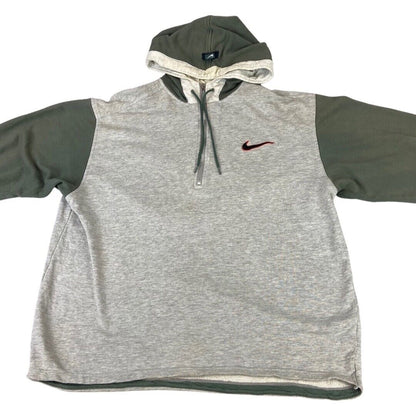 Vintage Retro 1990s Grey & Khaki Green Nike 1/2 Zip Pull Over Hooded Sweat XL