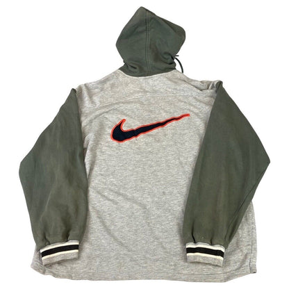 Vintage Retro 1990s Grey & Khaki Green Nike 1/2 Zip Pull Over Hooded Sweat XL