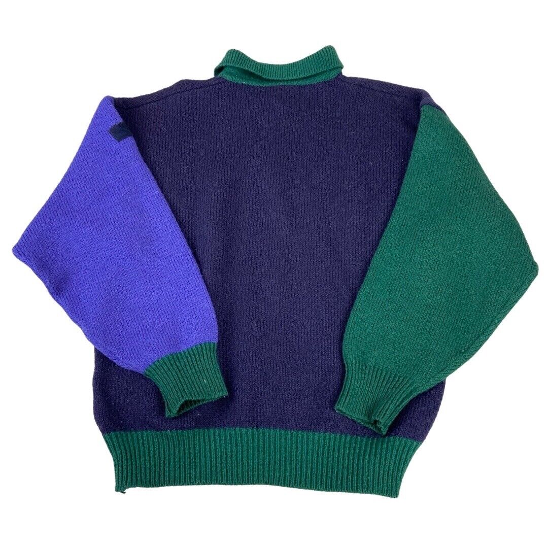 Vintage 1980s Multi-Coloured Puma Knitted Button-Up Woollen Sweater Medium Large