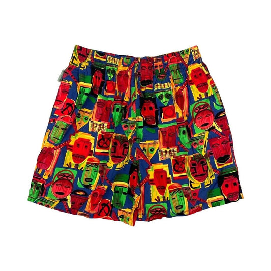 VTG Multi-Coloured Windjammer Style Geometric Tribal Aztec Tiki AOP Shorts Large