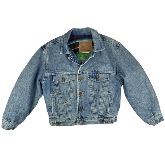 VTG 90s LADIES ITALIAN DIESEL MEXICAN SERAPE BLANKET LINED DENIM JACKET sz12 34”