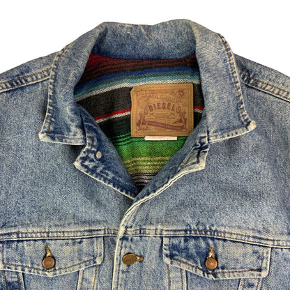 VTG 90s LADIES ITALIAN DIESEL MEXICAN SERAPE BLANKET LINED DENIM JACKET sz12 34”