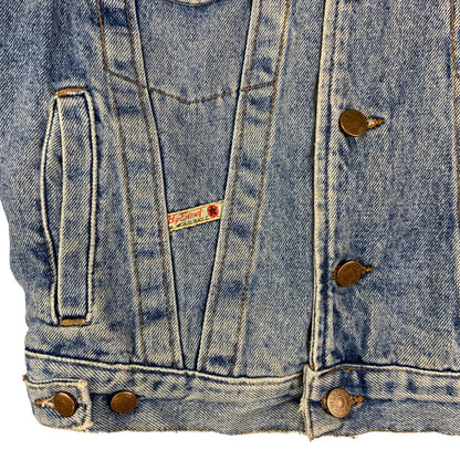 VTG 90s LADIES ITALIAN DIESEL MEXICAN SERAPE BLANKET LINED DENIM JACKET sz12 34”