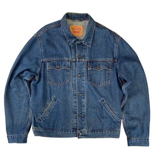 VTG LEVIS 70570 06 RED TAB DENIM CHORE TRUCKER JACKET WESTERN RODEO XL 46”
