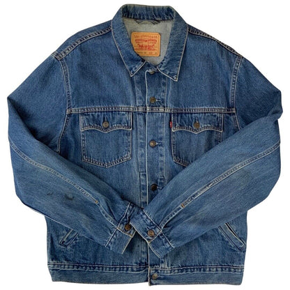 VTG LEVIS 70570 06 RED TAB DENIM CHORE TRUCKER JACKET WESTERN RODEO XL 46”