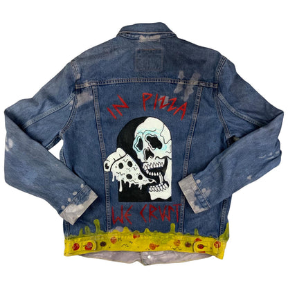 VTG LEVIS CUSTOM PAINTED TYPE 3 TRUCKER JACKET IN PIZZA WE CRUST SKULL 42" L
