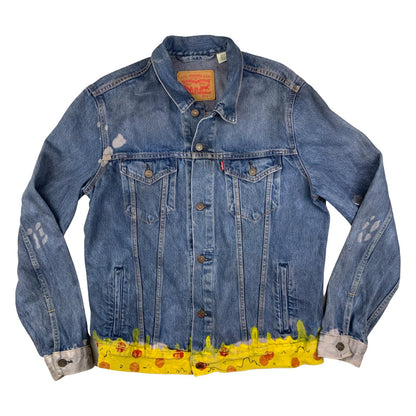 VTG LEVIS CUSTOM PAINTED TYPE 3 TRUCKER JACKET IN PIZZA WE CRUST SKULL 42" L