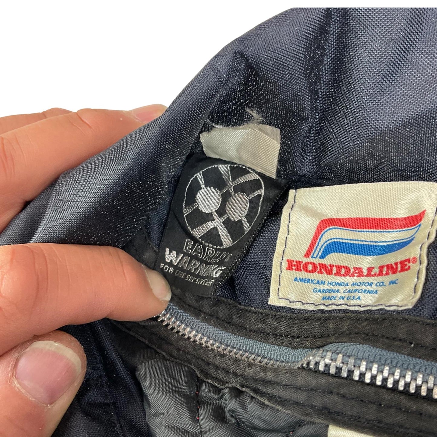 VTG USA MADE HONDA MOTORCYCLE HONDALINE BOMBER JACKET EARLY WARNING FABRIC L 42"
