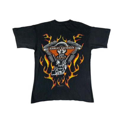 Vintage 1999 Black Harley Davidson Riders Italy Double Sided Graphic T-Shirt Lrg