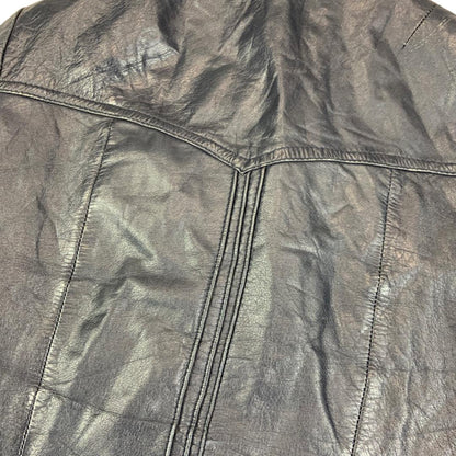 VTG 70s UNISEX BLUE LEATHER JACKET COAT BLAZER BIG COLLARS DISCO MOD 34” XS
