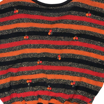 Vintage 80s 90s Orange Red Black Silver Metallic Cropped Jumper 12 14
