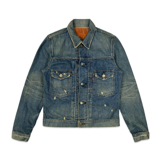 VTG STYLE EDWIN JAPANESE DENIM PLEAT FRONT TYPE 1  CINCH JACKET ROCKABILLY 36” S