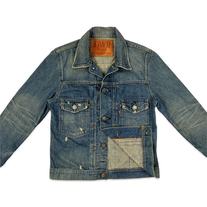 VTG STYLE EDWIN JAPANESE DENIM PLEAT FRONT TYPE 1  CINCH JACKET ROCKABILLY 36” S