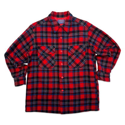 VTG USA PENDLETON WOOL SHIRT CHECK PLAID ROCKABILLY HOT ROD S 36”