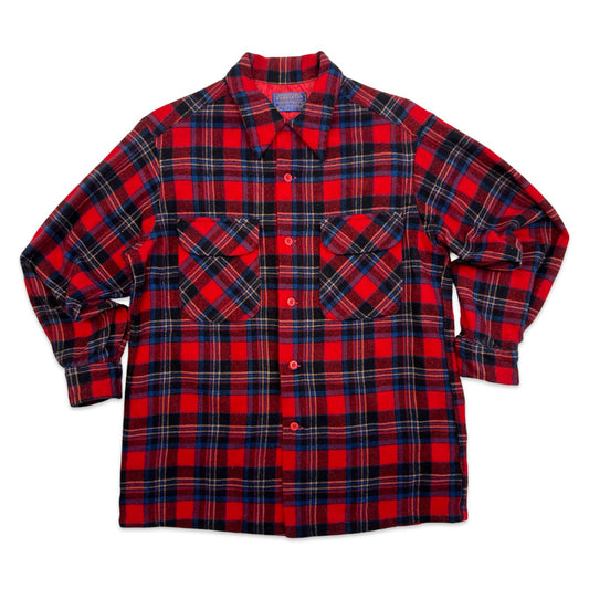 VTG USA PENDLETON WOOL SHIRT CHECK PLAID ROCKABILLY HOT ROD S 36”