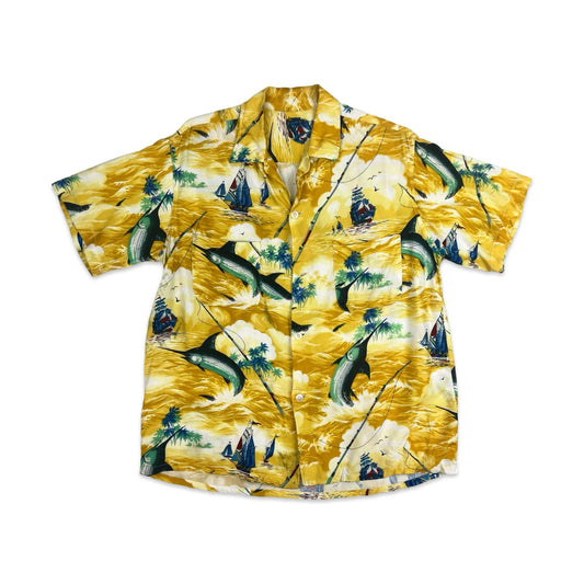 VTG 1950s COLLECTABLE RAYON HAWAIIAN ALOHA SHIRT TIKI ROCKABILLY HOT ROD M 40”