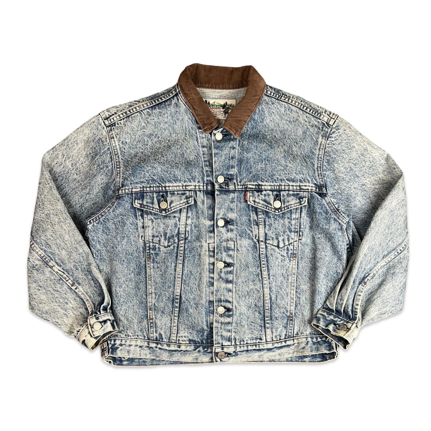 VTG 1980s LEVIS ALASKA ORANGE TAB ACID WASH DENIM JACKET L 42