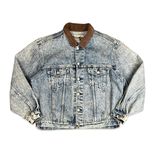 VTG 1980s LEVIS ALASKA ORANGE TAB ACID WASH DENIM JACKET L 42