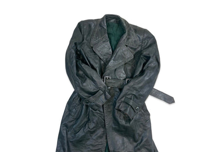 VTG WW2 GREEN LEATHER MOTORCYCLE COAT BARNSTORMER DISPATCH MOLESKIN LINED S 38”