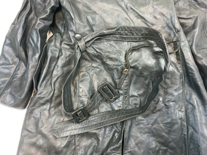 VTG WW2 GREEN LEATHER MOTORCYCLE COAT BARNSTORMER DISPATCH MOLESKIN LINED S 38”