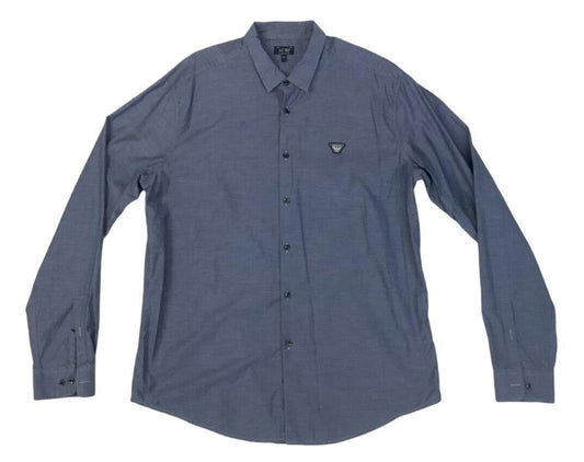 VINTAGE 90s 00s ARMANI JEANS BLUE GREY LONG SLEEVED BUTTON UP SHIRT EXTRA LARGE