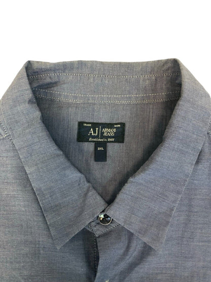 VINTAGE 90s 00s ARMANI JEANS BLUE GREY LONG SLEEVED BUTTON UP SHIRT EXTRA LARGE