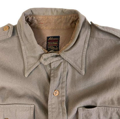 VTG 40s WW2 USA OFFICERS JACKSON RAYMOND RANGOON GABARDINE VIRGIN WOOL SHIRT S38