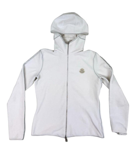 MONCLER FLEECE ZIP UP HOODIE WHITE SIZE M