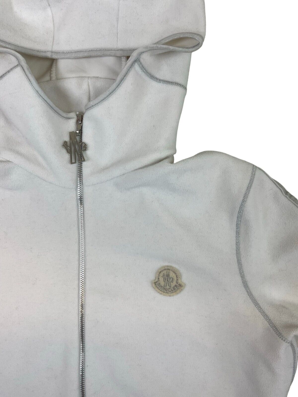 MONCLER FLEECE ZIP UP HOODIE WHITE SIZE M