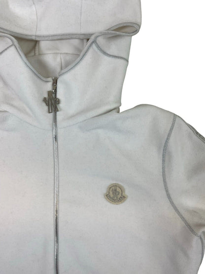 MONCLER FLEECE ZIP UP HOODIE WHITE SIZE M
