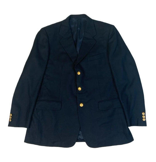 VTG 80s BURBERRYS GOLD BUTTON NAVY BLUE BLAZER JACKET SIZE M