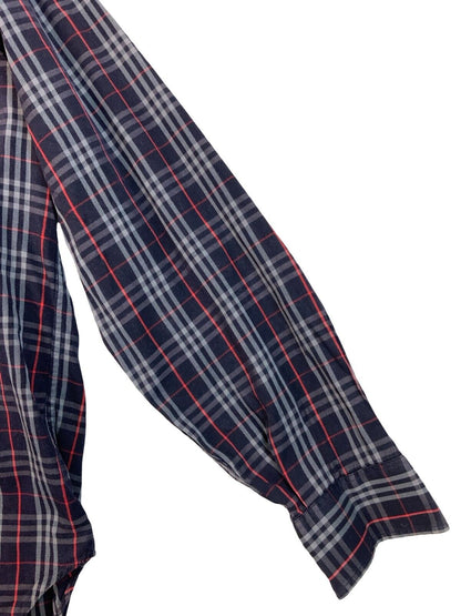 VINTAGE 80s BURBERRYS NOVA CHECK SHIRT NAVY BLUE SIZE L